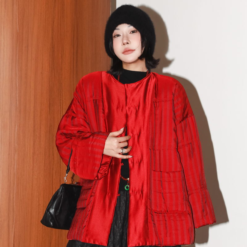 圆领双面穿真丝棉服外套