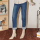 长裤 秋冬高腰时尚 PENNYPENG北海道丹宁风直筒牛仔裤 女 德绒