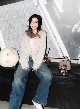 PENNYPENG绒绒暖意V领羊毛羊驼毛开衫百搭慵懒长袖针织衫DG08055