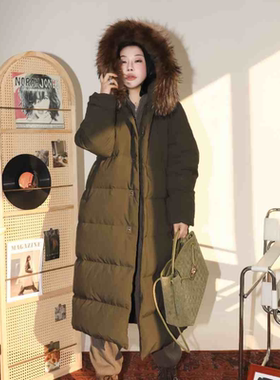 PENNYPENG鹅绒被 可拆卸连帽貉子毛领长款大被子95绒白鹅绒服外套