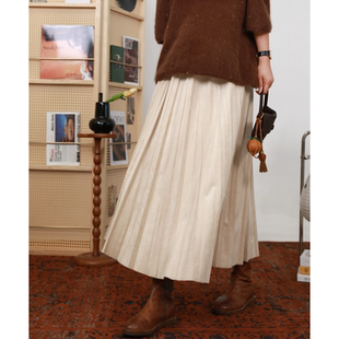 PENNYPENG仙女裙新款 复古文艺风百褶半裙 气质高腰中长款