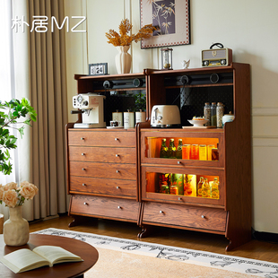 法式 复古袋鼠模块组合餐边柜靠墙一体储物柜中古含电力轨道