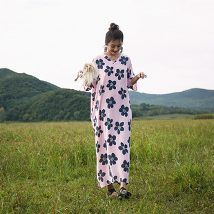 舞花肉 连衣长裙 复古气质大袍子V141文艺超长显瘦凉快大码