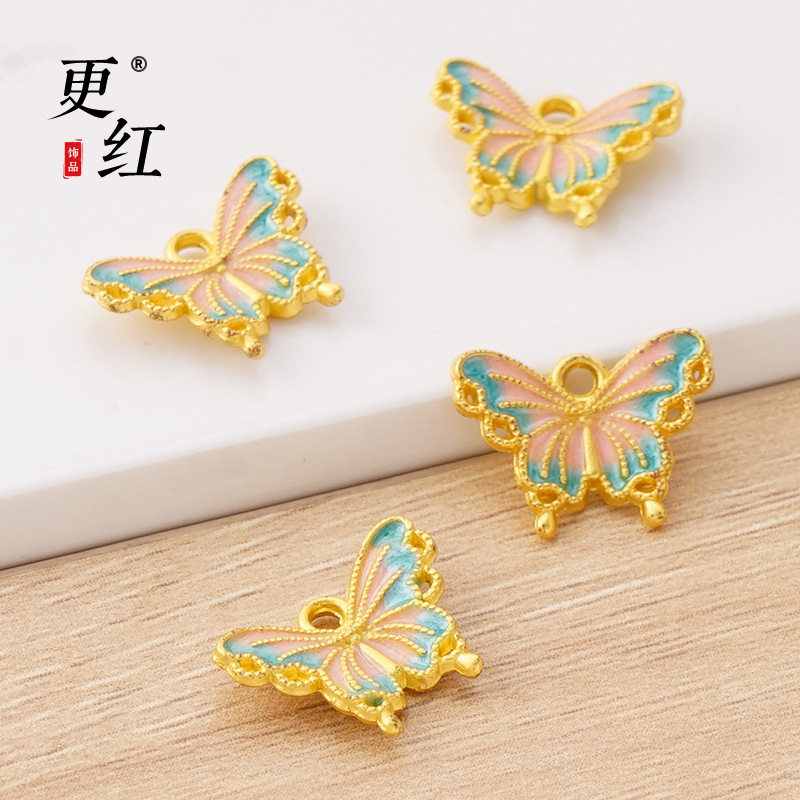 古法沙金立体滴油吊坠蝴蝶复古国潮风合金项链手链小挂件配饰