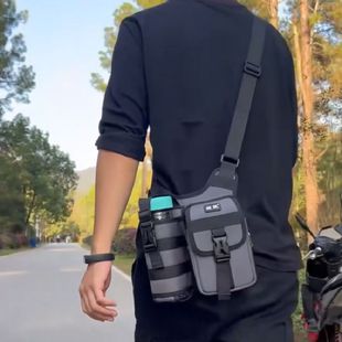 小号7厘米直径水杯位男女单肩斜挎爸妈遛弯逛公园手机充电宝背包