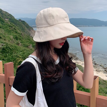 夏天防晒渔夫帽女透气遮阳帽子韩版百搭可扎马尾遮脸鸭舌帽太阳帽