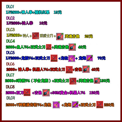 Roblox Bloxfruits V4种族罗布乐思双武士刀神人拳红果 满级账号