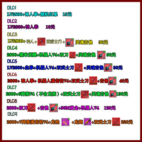 Roblox Bloxfruits V4种族罗布乐思双武士刀神人拳红果 满级账号
