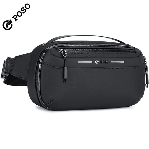 POSO单肩斜挎多功能数码多层配件收纳包耳机充电宝男士收纳胸包