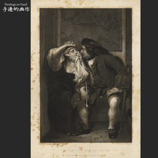 英国1853年古董雕版铜版钢版画/The Art Journal/托比叔叔与寡妇