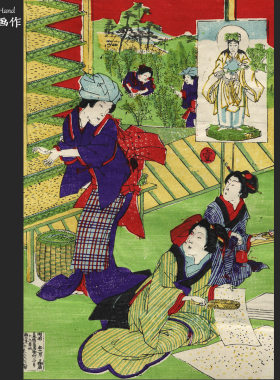 日本古董原版浮世绘木刻版画装饰画收藏品艺术/飬蚕缫丝美人圖壹