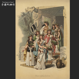 德国1890年代大幅古董套色石印版画Vintage收藏品/传说历史服饰