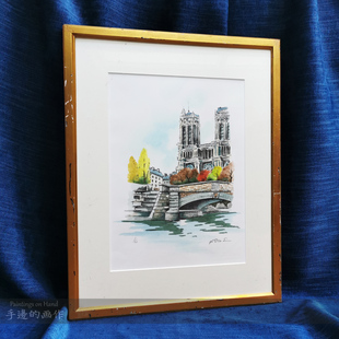 中古国外原创套色版画 画家签名限量原作原件框画 建筑 风光 水景