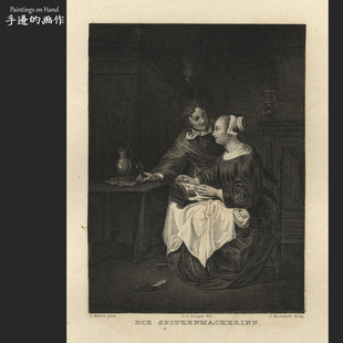 奥地利1820年代古董铜版画Vintage复古艺术绘画装饰收藏/刺绣女