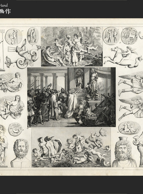 美国1849年古董铜版画钢版画收藏/G.Heck百科/希腊神像 风神海马