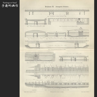 德国1894年原版木刻版画艺术软装高品质老物件/迈尔斯/移动桥梁 3