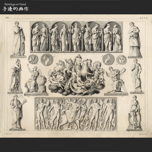 古希腊 美国1849年古董铜版 G.Heck百科 画收藏 罗马神像 画钢版