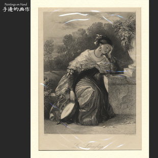 德国1840年古董雕刻铜版钢版画/PAYNE'S UNIVERSUM/困顿的女乐手