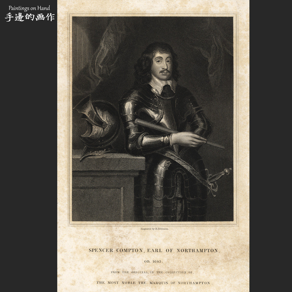 英国1836年古董铜版画钢版画雕版装饰画/名人肖像/北安普顿伯爵
