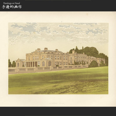 英国1882年原版彩色石印版画美式软装老物件/庄园城堡建筑/公园