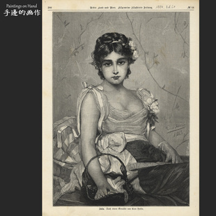 Meer 德国1884年古董木口木刻版 und Land 茱莉亚 画收藏复古老物