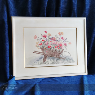 日本巨幅原创套色版画 画家签名原作原件框画 粉色系 花车 花卉
