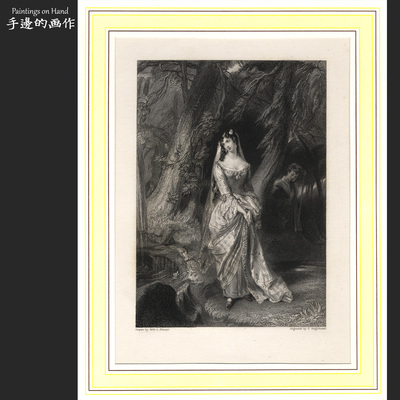 法国1860年代古董雕刻少女版画