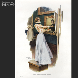 KUNST 德国1900年古董木刻 MODERNE 画收藏 画廊临摹者 套色胶印版