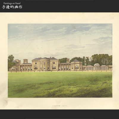 英国1882年原版彩色石印版画高品质软装老物件/庄园城堡建筑/公园