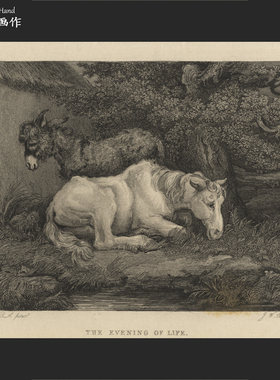 英国1820年代古董雕刻版铜版画钢版画Vintage收藏品/生命之夜 马
