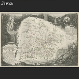 法国1854年古董蚀刻雕版凹版铜版钢版画画芯/民俗地图/兰德斯省