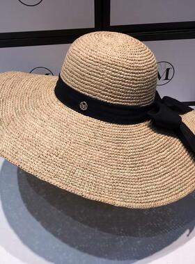 大檐手钩拉菲草帽可折叠遮阳帽子夏天出游海边度假女沙滩帽百搭