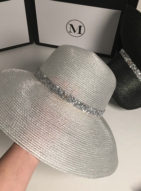 新款防晒银丝遮阳帽女夏潮百搭可折叠草帽夏季沙滩出游圆顶时尚帽