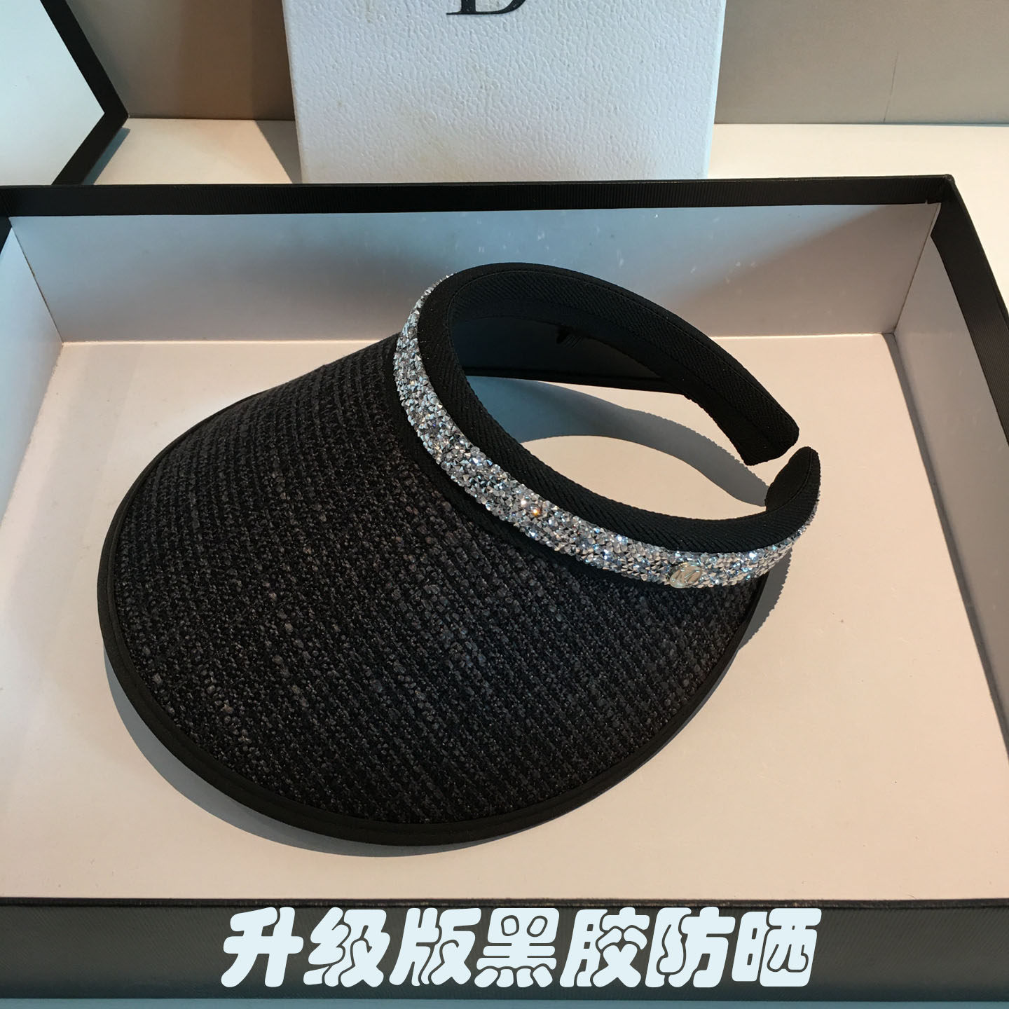 夏季水钻草编空顶防晒遮阳帽女潮