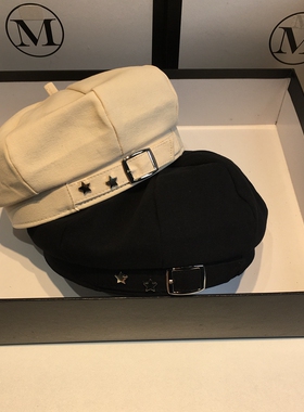 贝雷帽女英伦复古春秋画家帽子八角蓓蕾帽冬季薄韩版潮日系黑白色