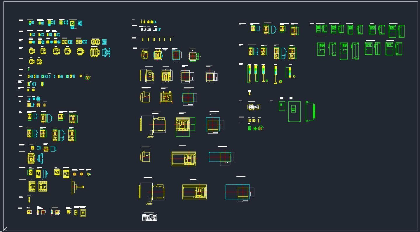 施耐德低压柜内元器件外形cad(比例)主要包括:交 流接触器(d09-d1
