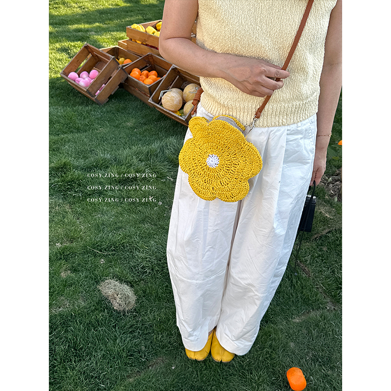 cosy zing 韩式ins风夏季小清新花朵草编包海边度假斜跨可爱小包