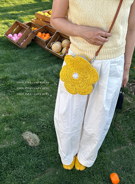 cosy zing 韩式ins风夏季小清新花朵草编包海边度假斜跨可爱小包