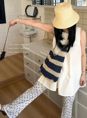 cosy zing 女包夏季海边度假慵懒风单肩草编包大容量斜挎编织草包