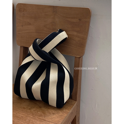 cosy zing 包包夏季新款百搭ins条纹毛线针织编织手提包通勤女包