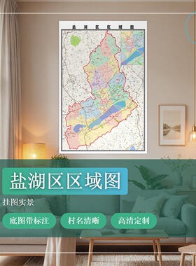 盐湖区区域图 现代简约装饰画 办公室挂画 定制地图挂图