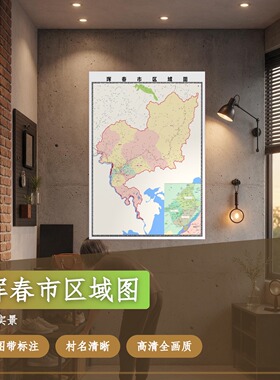 珲春市区域图 现代简约装饰画 办公室挂画 定制地图挂图