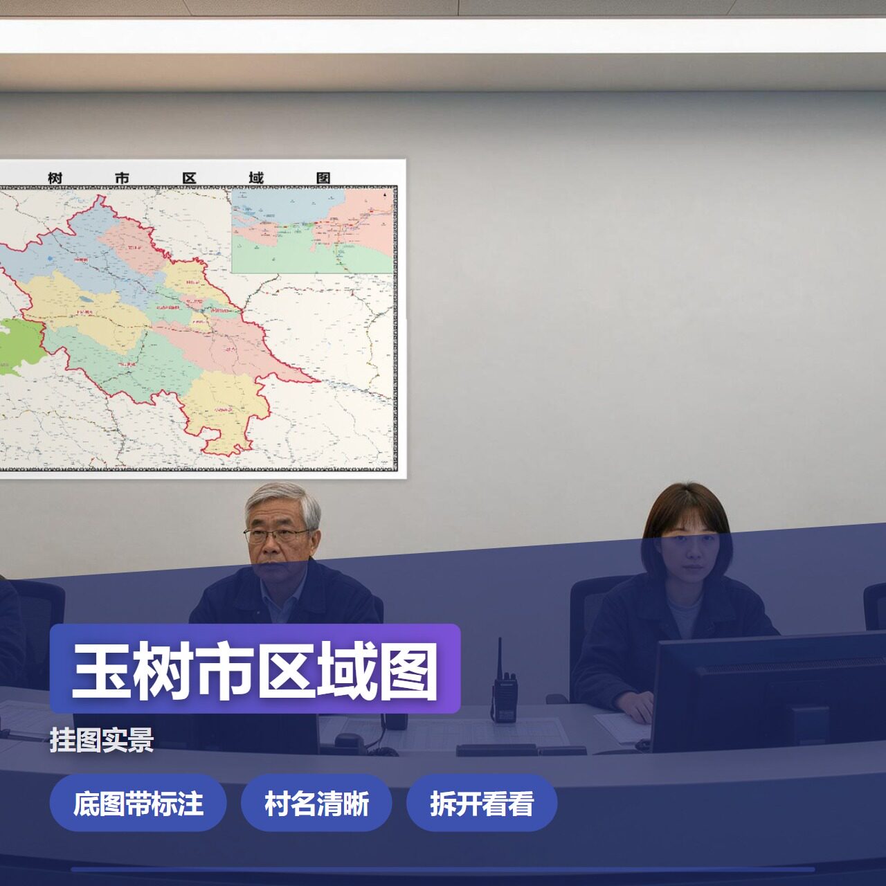 玉树市区域图 现代简约装饰画 办公室挂画 定制地图挂图