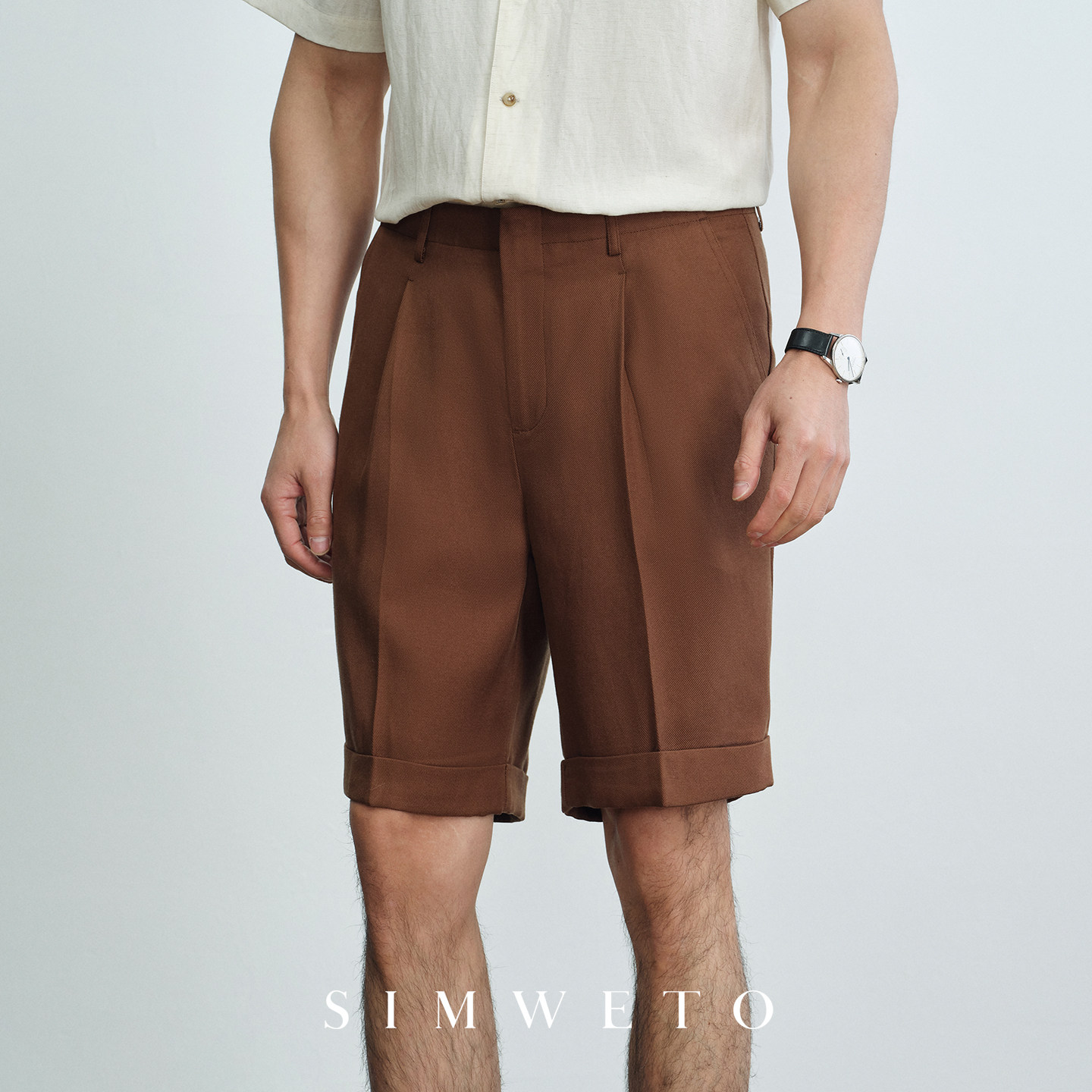 【清凉亚麻】复古好莱坞腰头 天丝亚麻短裤男士夏季通勤度假裤子