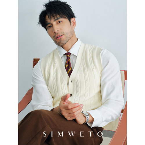 意式绅士老钱 7针立体绞花 复古羊毛毛织背心男马甲坎肩针织开衫