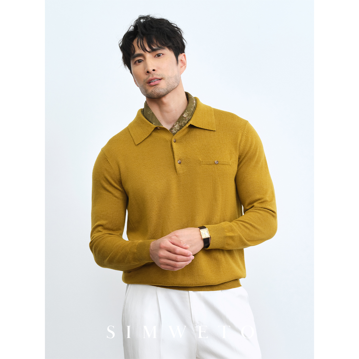 秋冬百搭保暖 12针自发热纤维 POLO领长袖毛衣男士休闲保暖羊毛衫