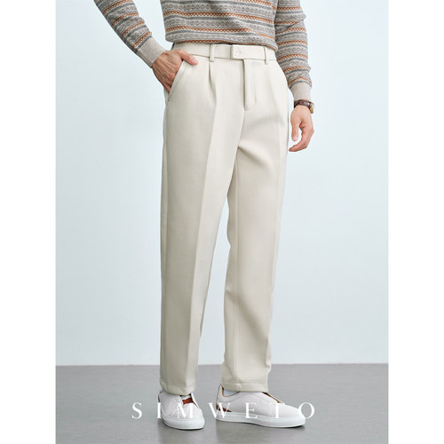 加厚锁温磨毛杏色休闲裤