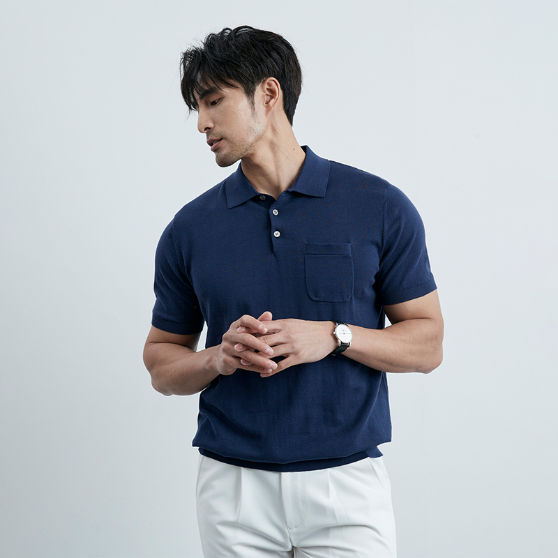 夏季口袋设计感纯棉短袖polo衫男士商务休闲复古时尚针织T恤百搭