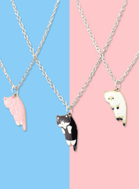 亚马逊热销卡通可爱呆萌悬挂猫咪吊坠项链个性儿童女生锁骨链配饰