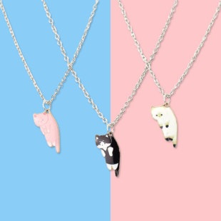 亚马逊热销卡通可爱呆萌悬挂猫咪吊坠项链个性儿童女生锁骨链配饰